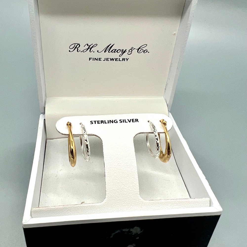 R.H.Maceys 2 Pairs Sterling Silver Hoop Earring’s- New